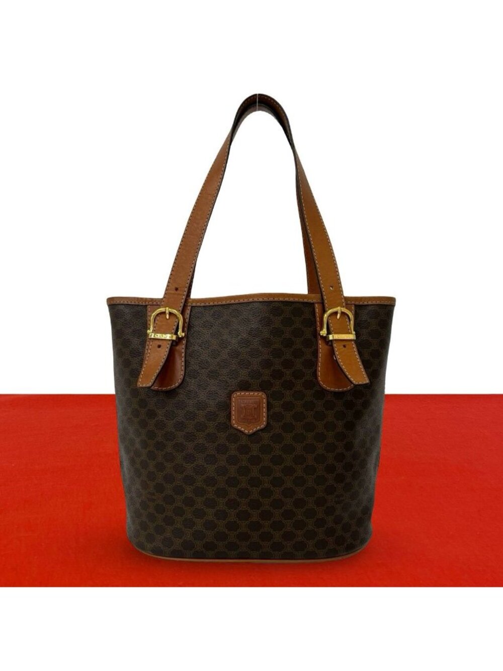 Celine Vintage Macadam Blason Leather Tote Bag Brown